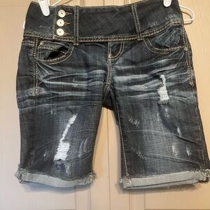 Almost Famous Black Jean Shorts Distressed Cuffed Hem